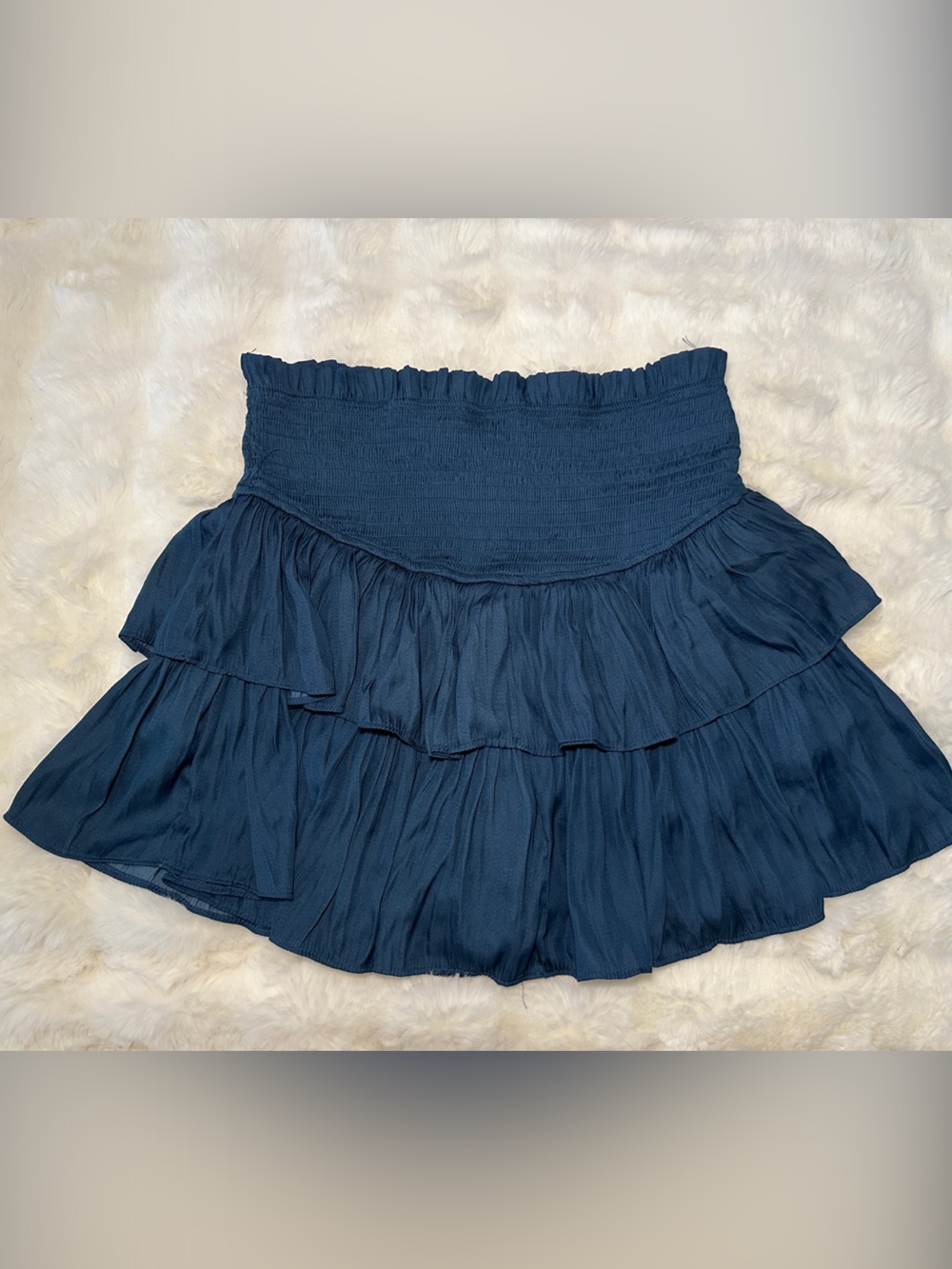 Tiered Blue Smocked-Waist Mini Skirt